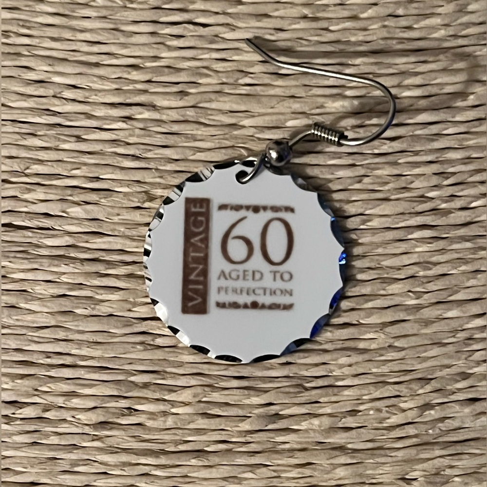 CAFE PRESS PRE-LOVED ONE 60 AGED TO PERFECTION SILVER & GOLD ROUND EARRINGS